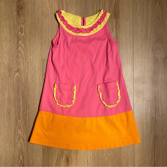 Hanna Andersson Girls Color Block Dress Pink Orange Yellow Sz 90 3T - Picture 2 of 6
